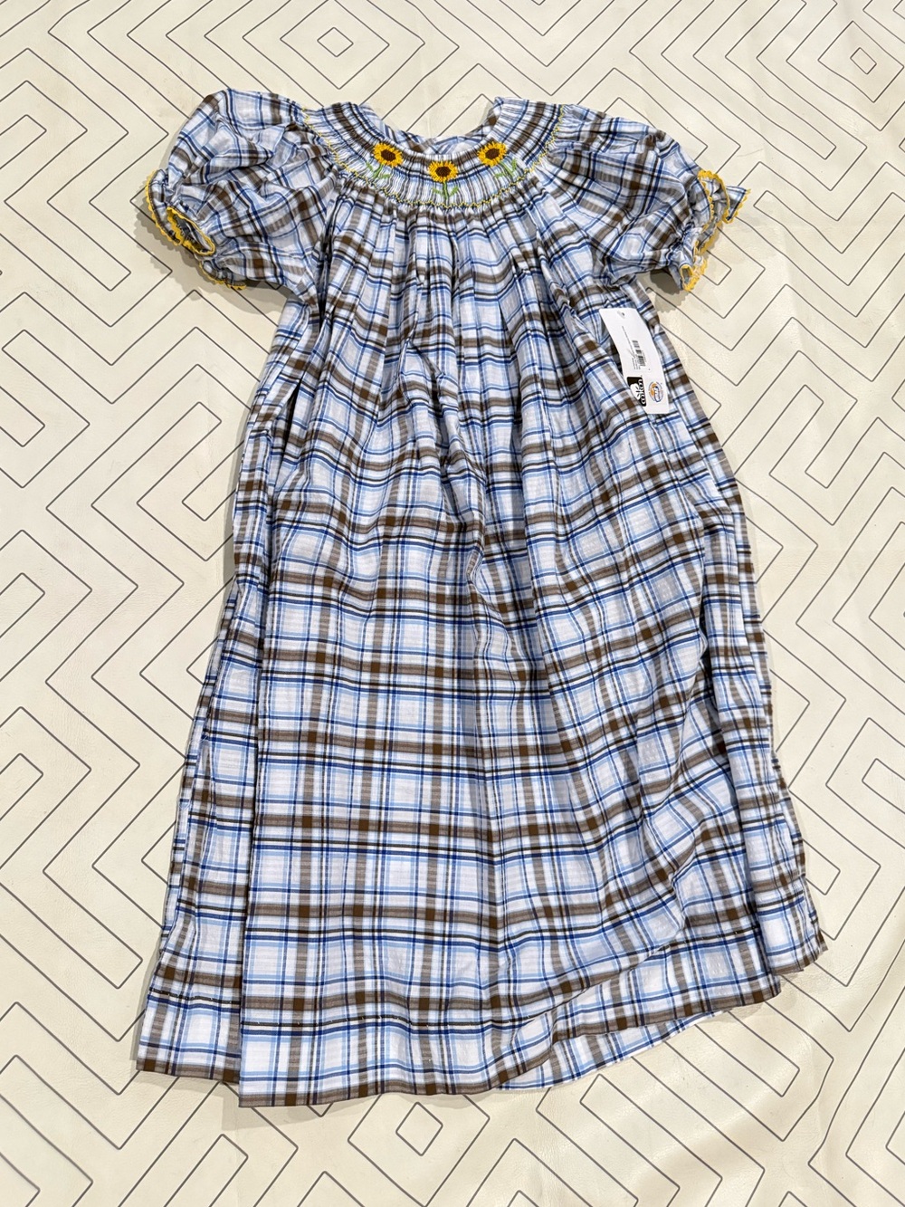 NWT Southern Sunshine Sunflower Smocked Short Sleeve Bishop Dress